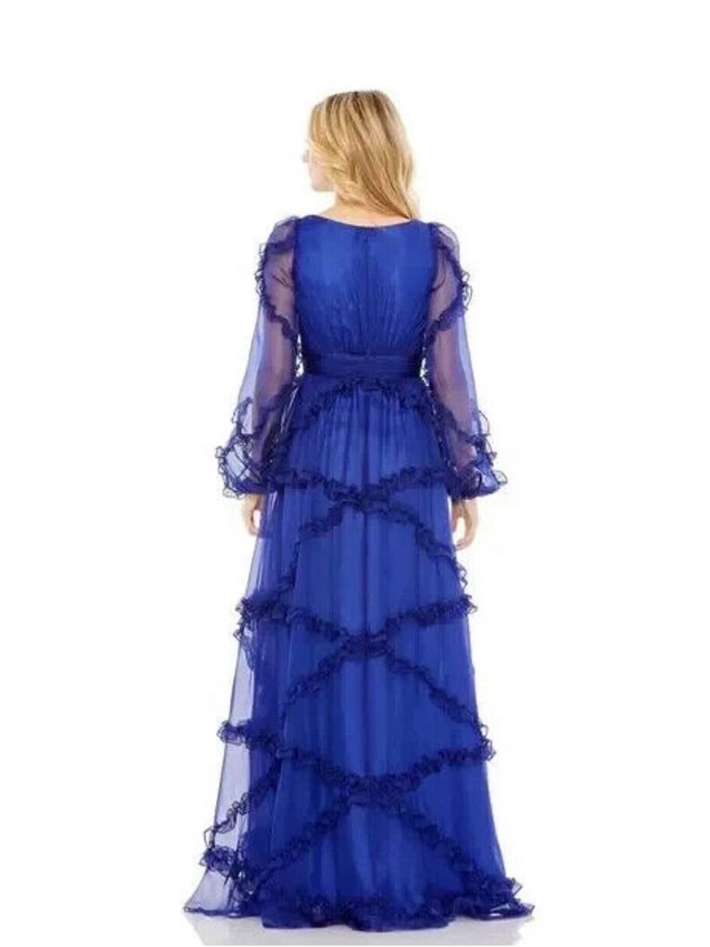 Mac Duggal Royal Blue V-Neck Ruffle Tiered Maxi Dress - Picture 5 of 9